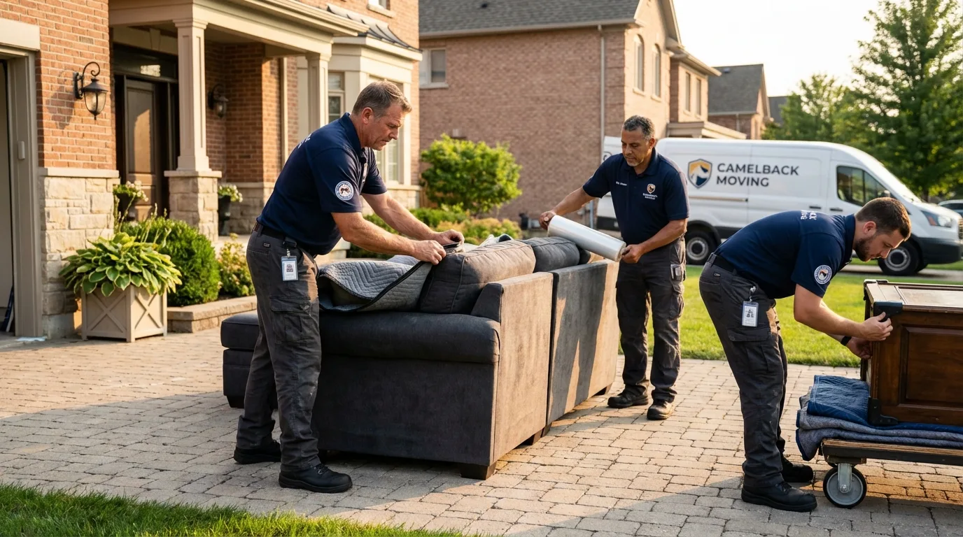 Large estate moving crew wrapping furniture in Redwood City, CA