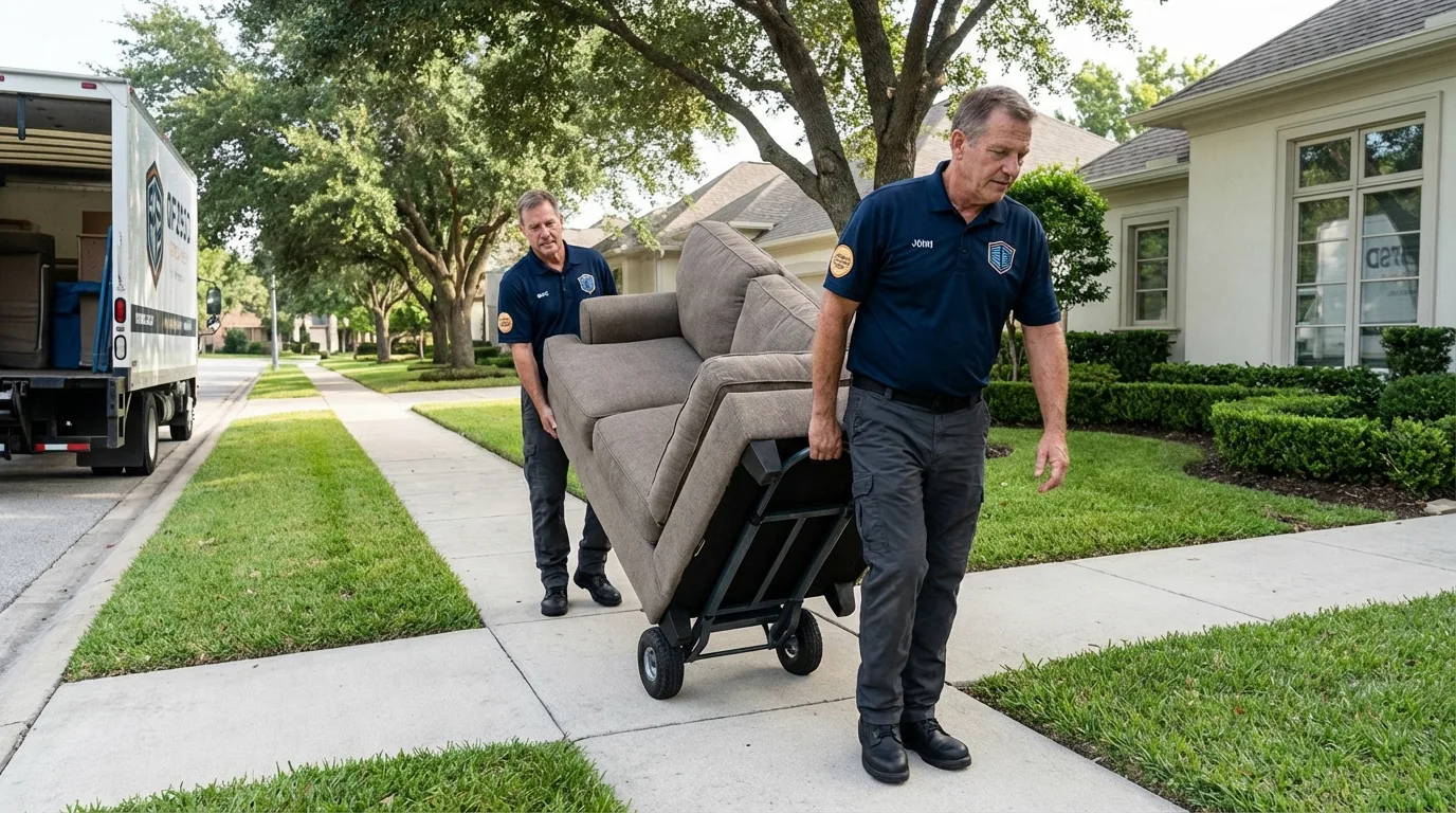 Local residential moving crew loading furniture in Redwood City, CA