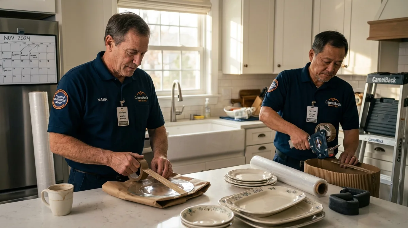 Professional crew packing kitchen dishware in Redwood City, CA