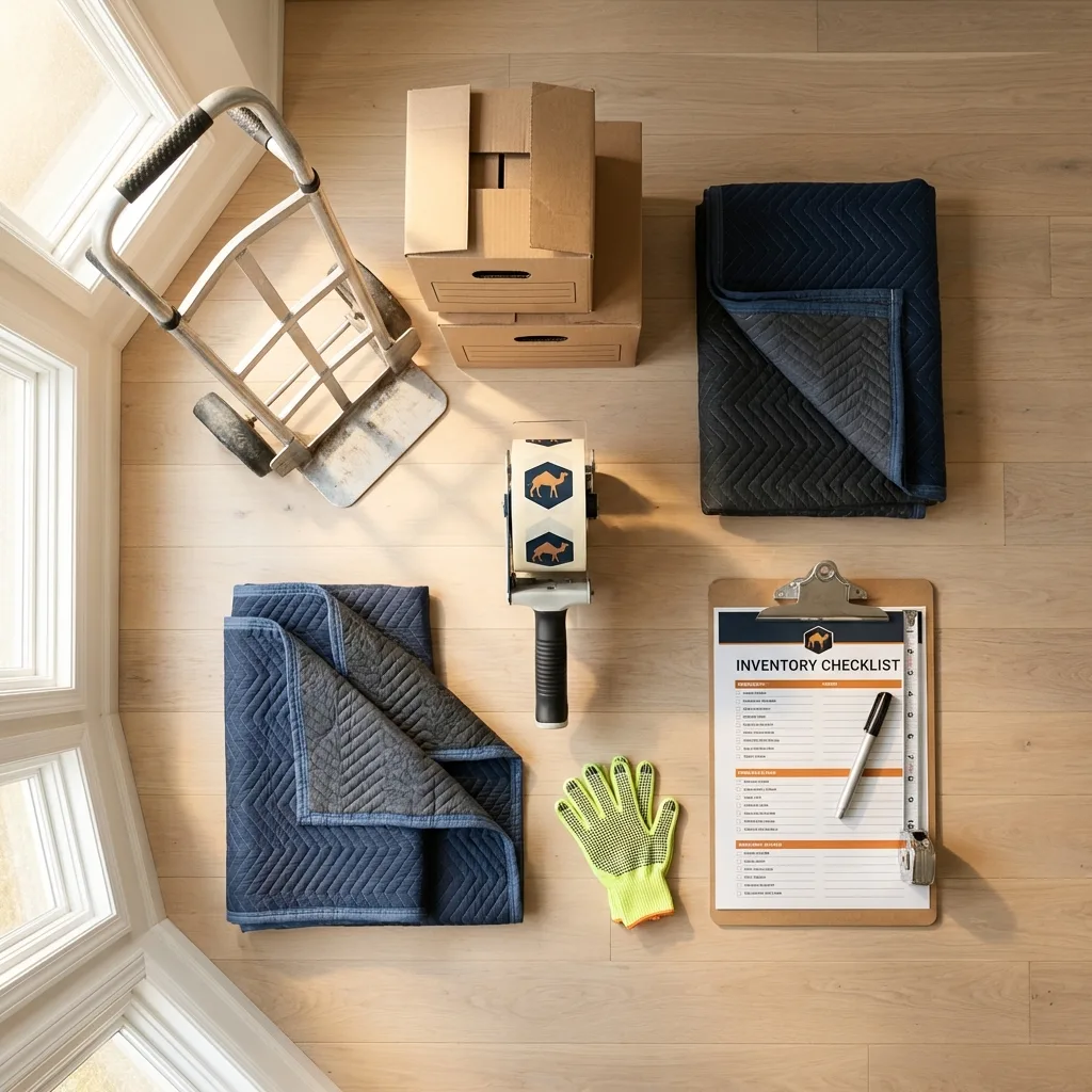 Professional moving supplies and packing materials layout for Redwood City residential relocations